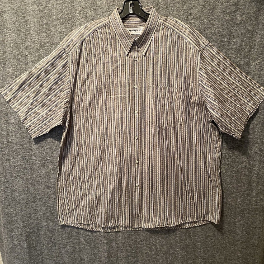 Jhane Barnes Shirt Mens XL Stripe Button Up Short Sleeve Camp Woven Japan Cotton